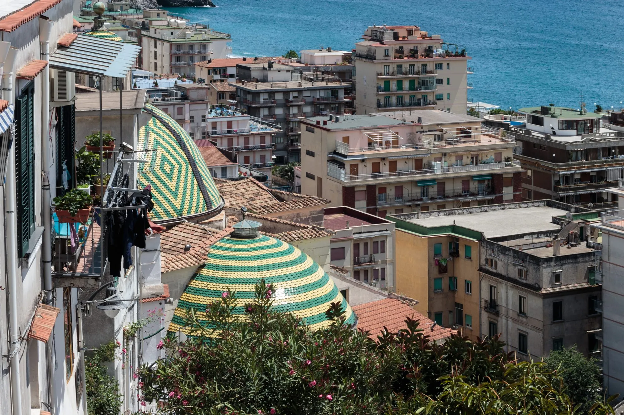 Lemon terraces above the coast with their chestnut-pole pergolas