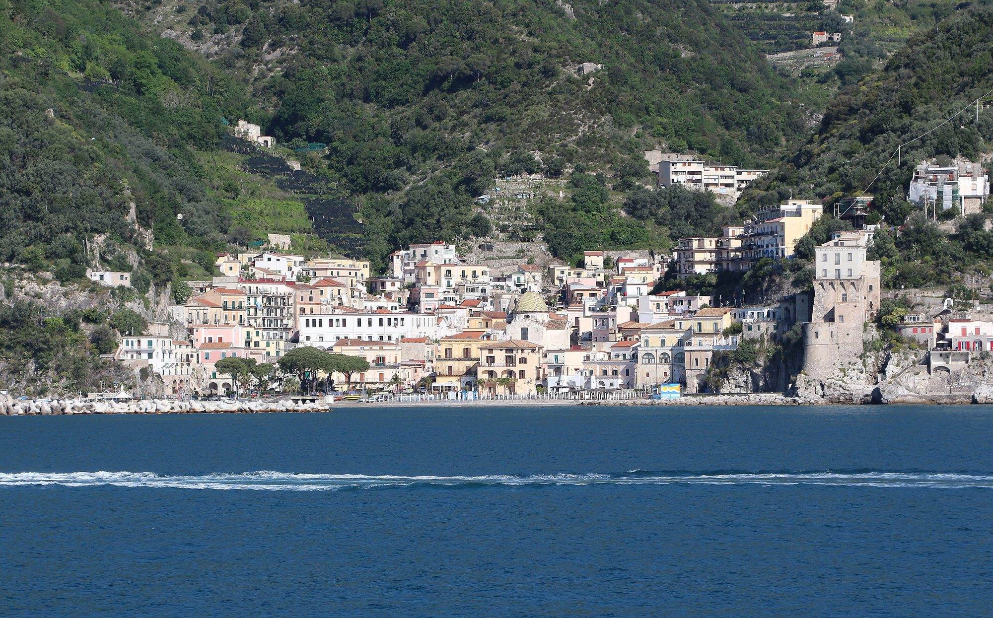 Fishing boats moored in Cetara harbour