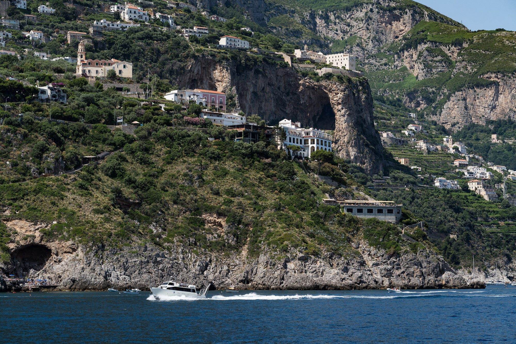 A ferry approaching the Amalfi Coast