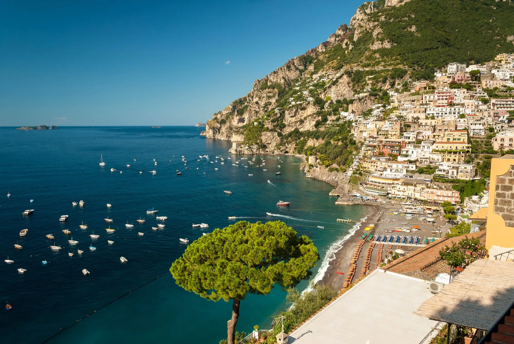 Boats and parasols on Positano's Spiaggia Grande
