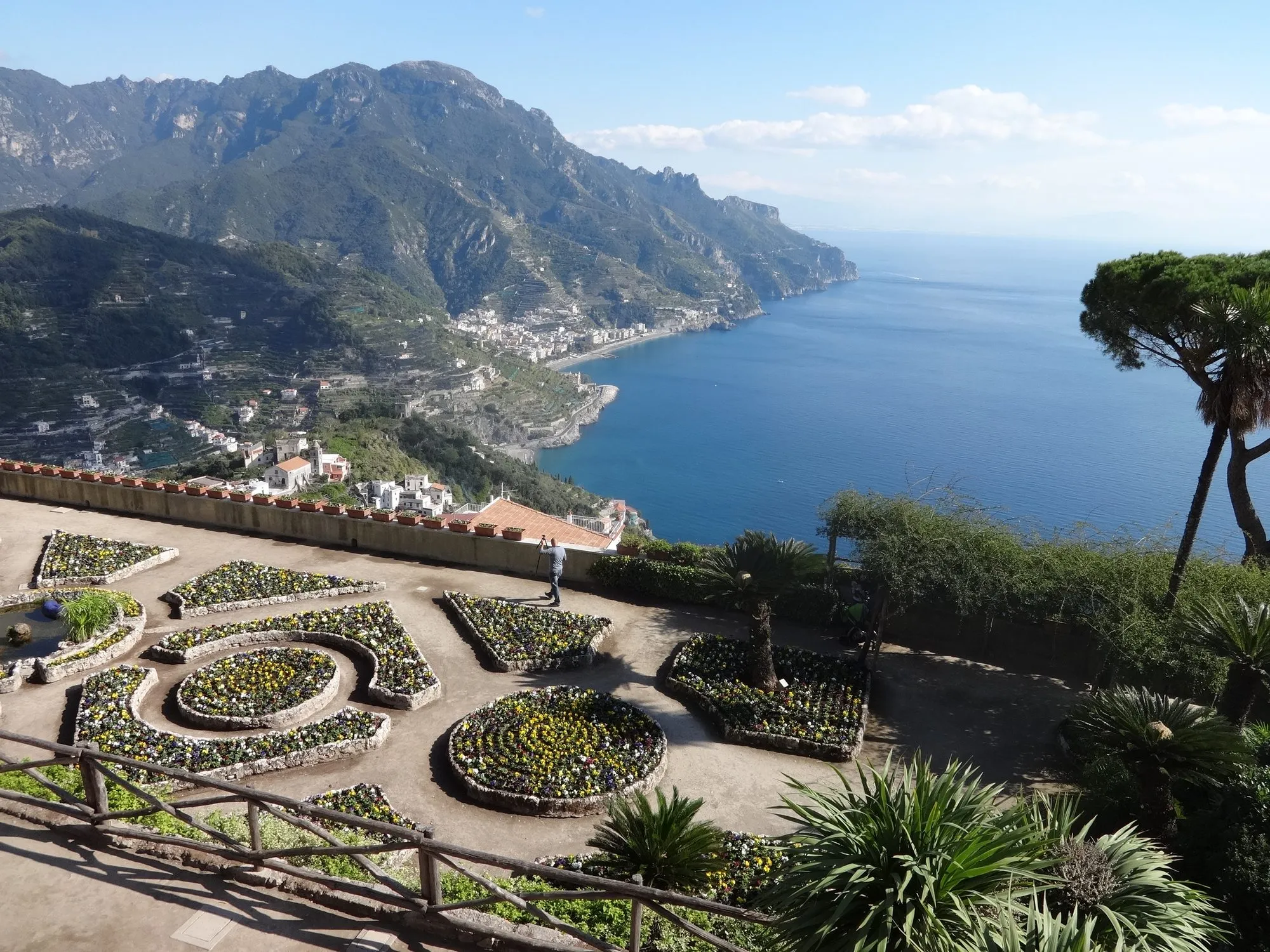 The garden of Villa Rufolo in Ravello looking out over the coast