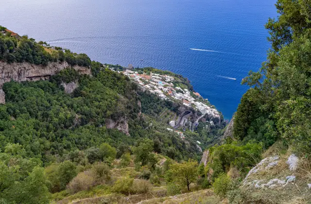 The Sentiero degli Dei running along the mountainside high above the Amalfi Coast