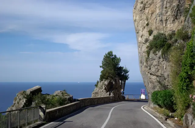 The SS163 coast road with its hairpin bends high above the sea on the Amalfi Coast