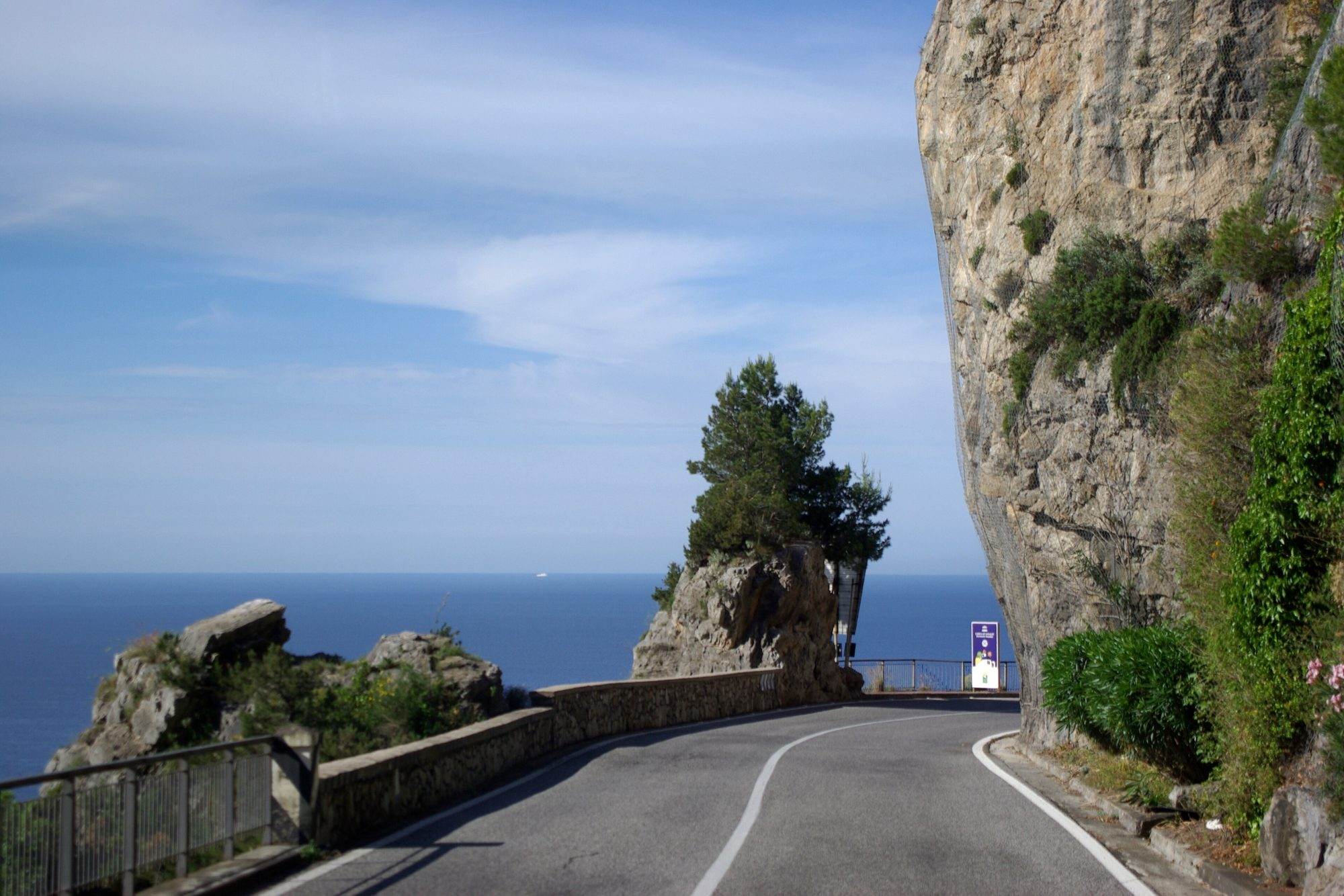 The SS163 coast road with its hairpin bends high above the sea on the Amalfi Coast