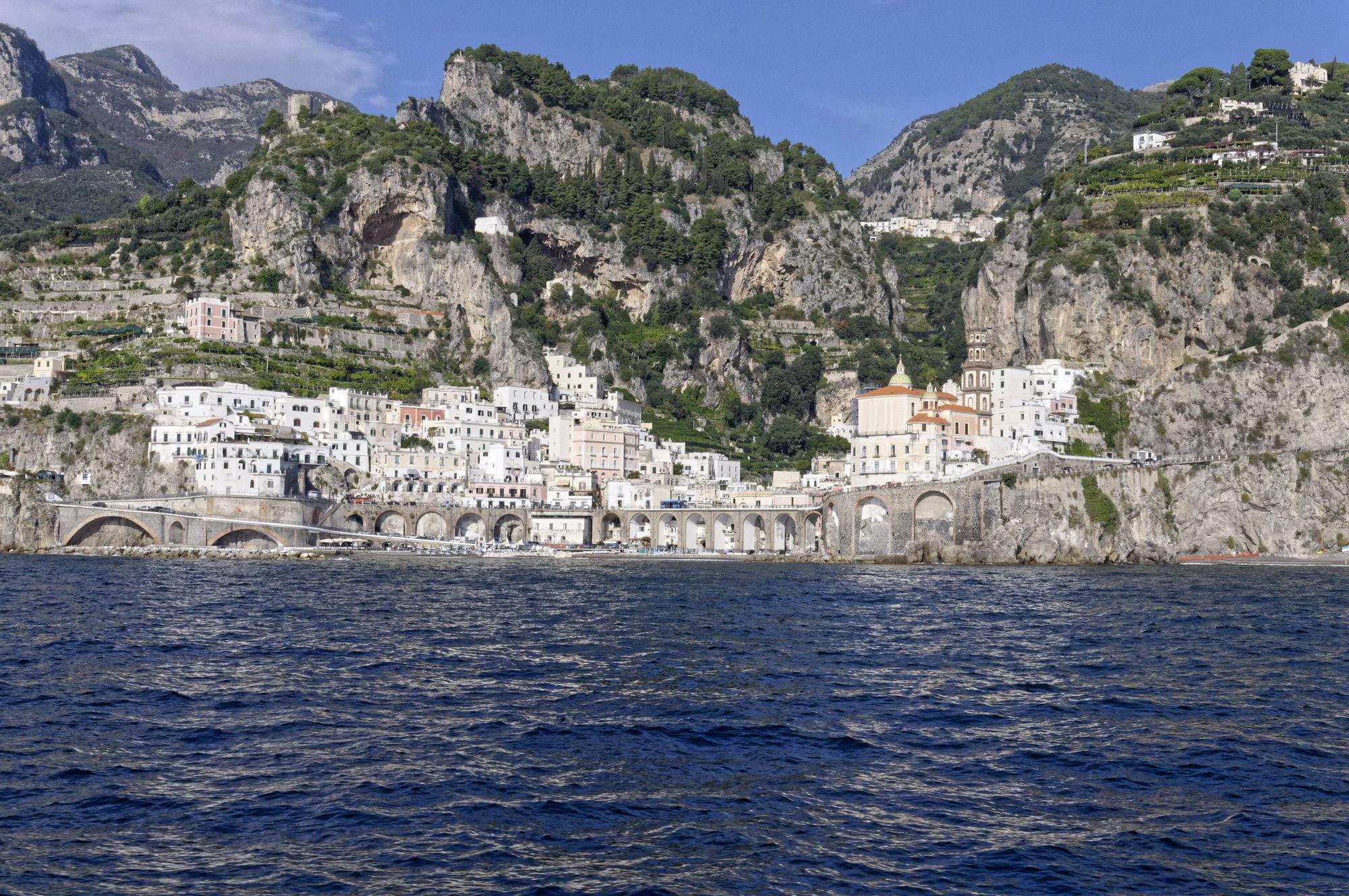 The Torre dello Ziro watchtower on the coast between Amalfi and Atrani, seen from above